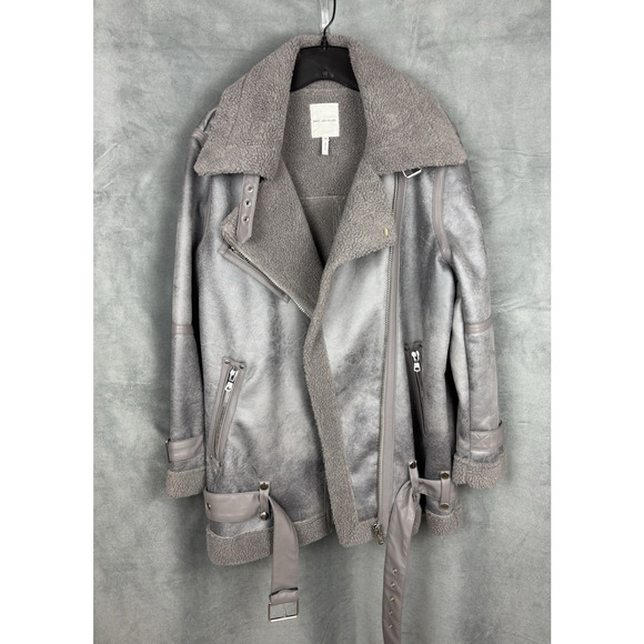 Avec Les Filles Womens Bonded Faux Shearling Biker Moto Jacket - Gray Size XL - Picture 5 of 15